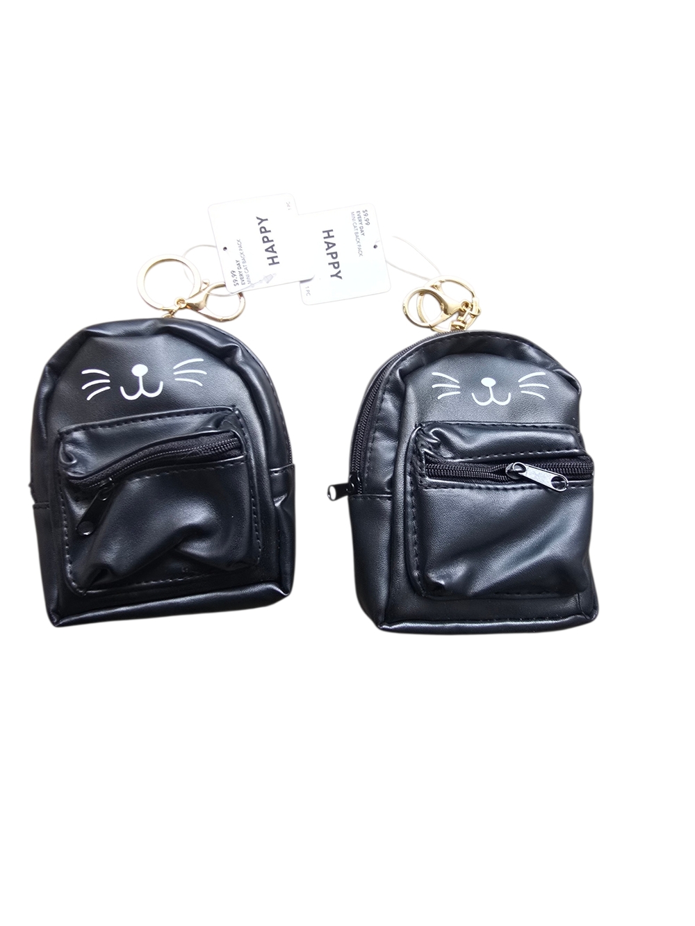 HAPPY Black Cat Mini Backpack Keychain - Women's Accessory